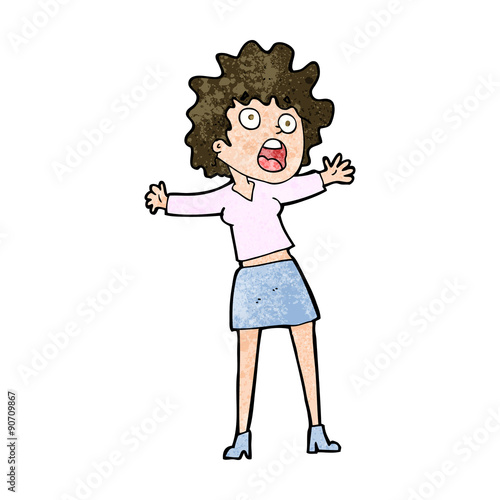 cartoon frightened woman