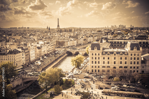 Canvas Print Vintage style image of Paris France from above