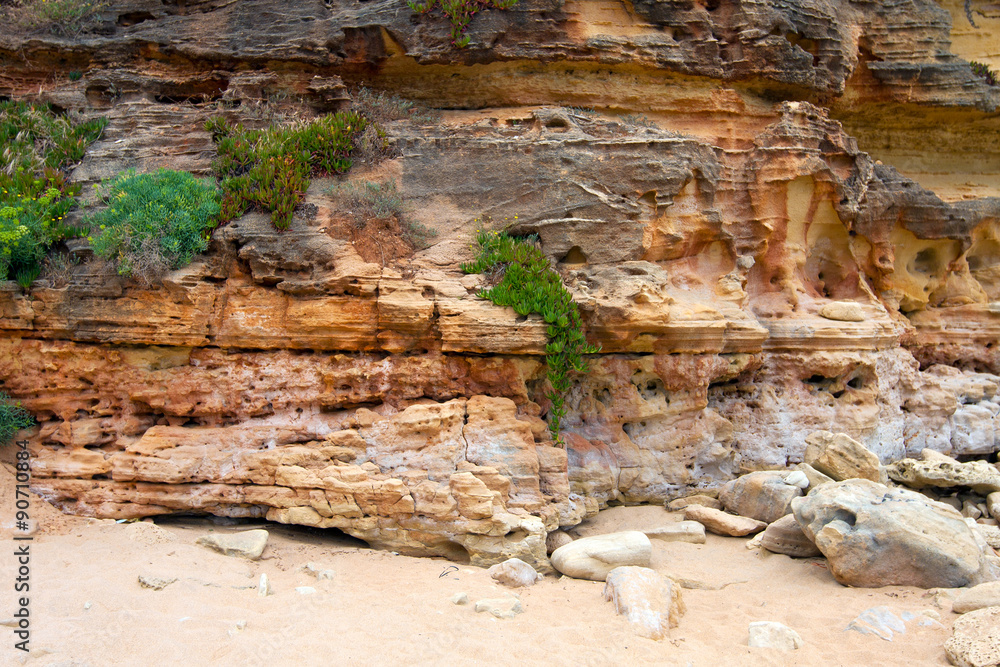 Cliff rock closeup, Algarve, Portugal.