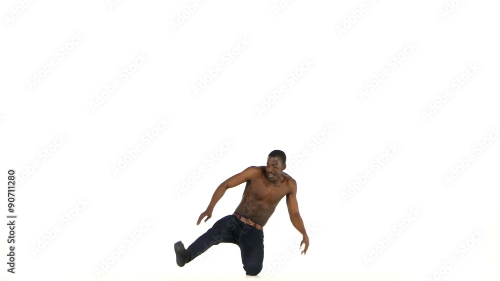 Afro american man dancer with naked torso starting dancing Afro american man dancer with naked torso starting dancing