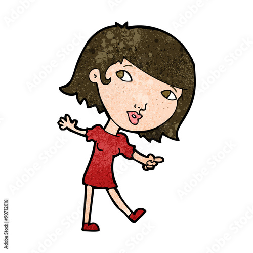 cartoon happy girl gesturing to follow