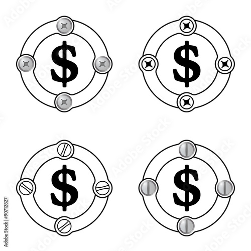 Set of four flat frames and dollar symbol