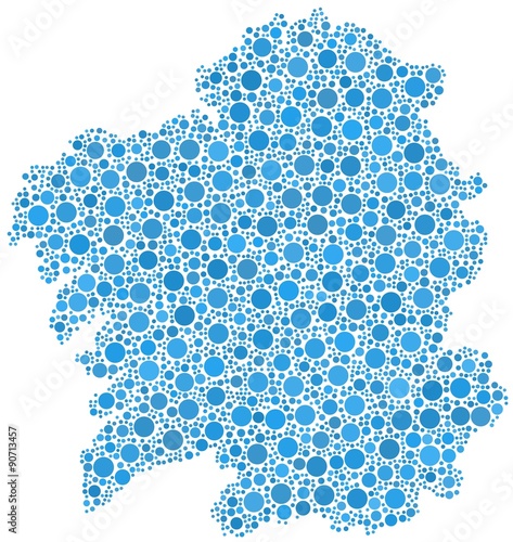 Decorative map of Galicia - Spain - in a mosaic of blue bubbles