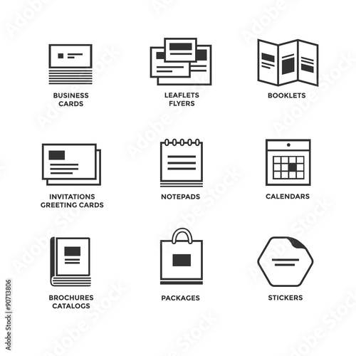 Icons of various print media.