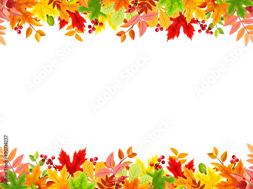 Horizontal seamless background with colorful autumn leaves. Vector