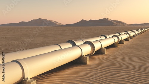 Tableau sur toile Pipelines in Wüstenlandschaft