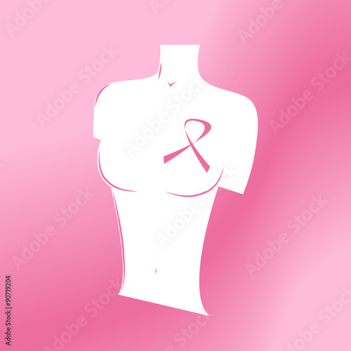 Silhouette of woman's top with pink ribbon on chest