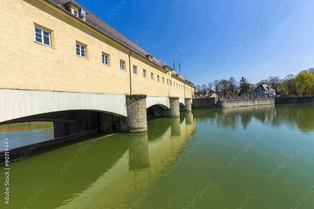 Historic weir at the river Isar  in Munich