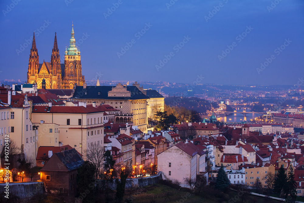 Hradcany with Prague castle during twilight