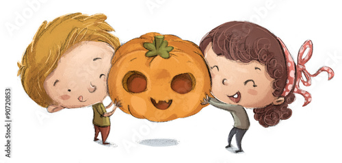Fotografija niños con calabaza de Halloween