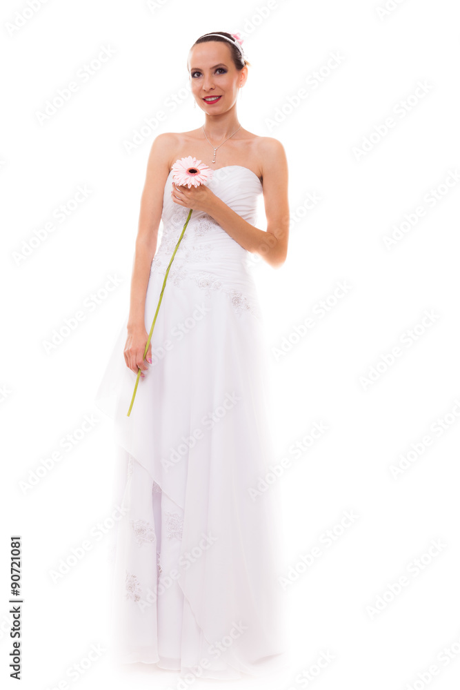 Full length bride in white wedding gown isolated Full length bride in white wedding gown isolated