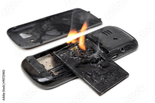 mobile phone battery caught on fire due to overheat and short circuit 