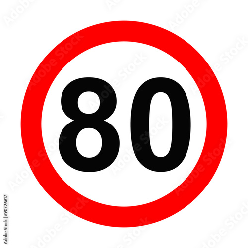Speed Sign - Number 80 on white background