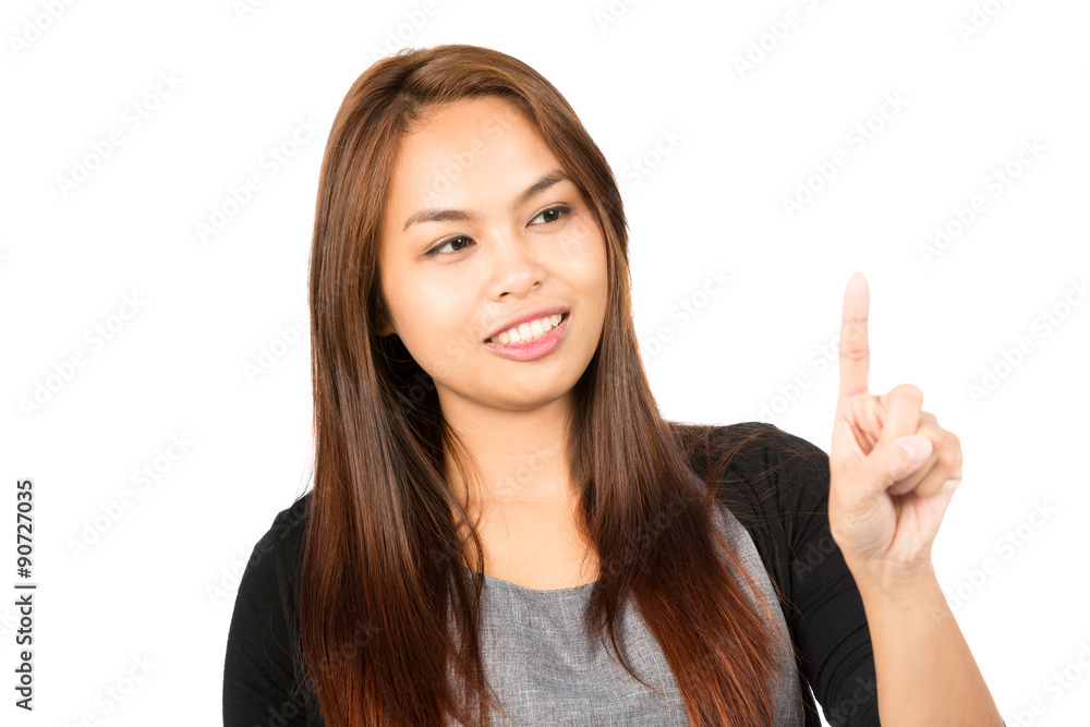 Asian Woman Index Finger Pressing Looking Away H Asian Woman Index Finger Pressing Looking Away H