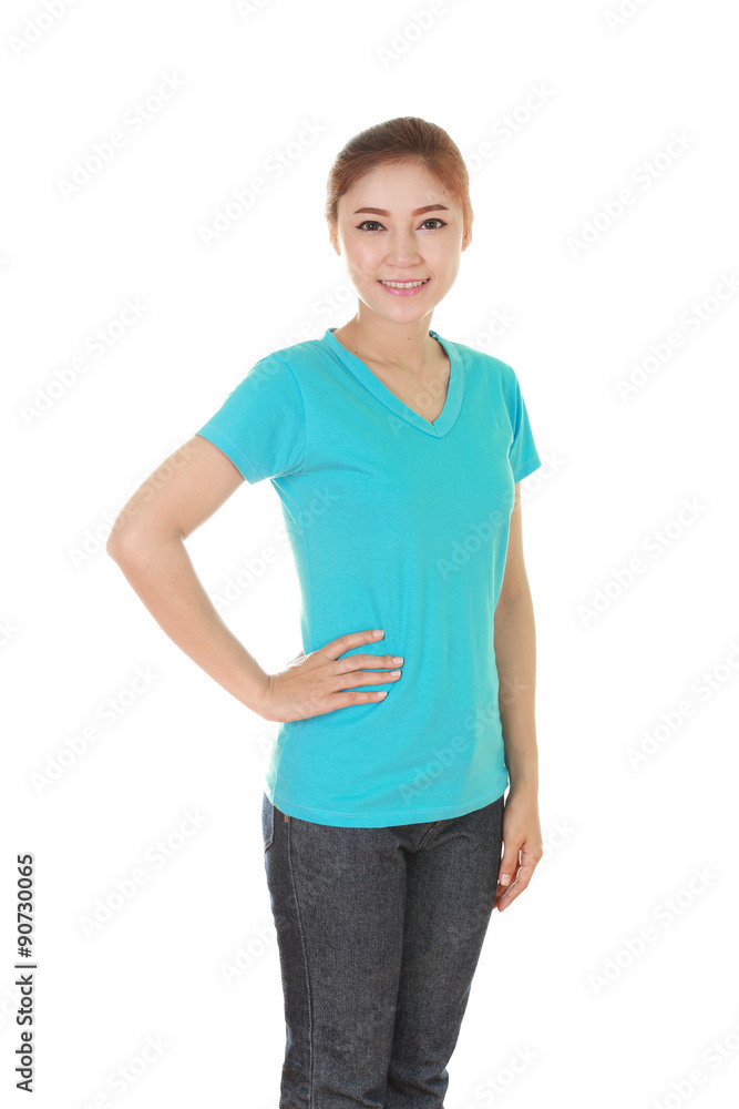 young beautiful female with t-shirt (side view) young beautiful female with t-shirt (side view)