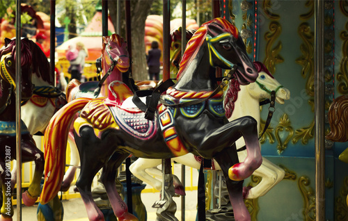 Old Carousel Horse closeup in the park