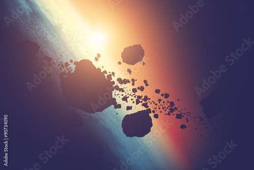 Fototapeta Naklejka Na Ścianę i Meble -  Asteroids on a starry background. 