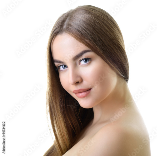 Young woman with beautiful healthy face and long fair hair