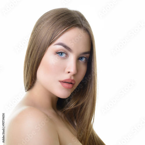 young woman with beautiful healthy face and long fair hair