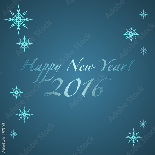 Postcard for Happy New Year with text and snowflakes