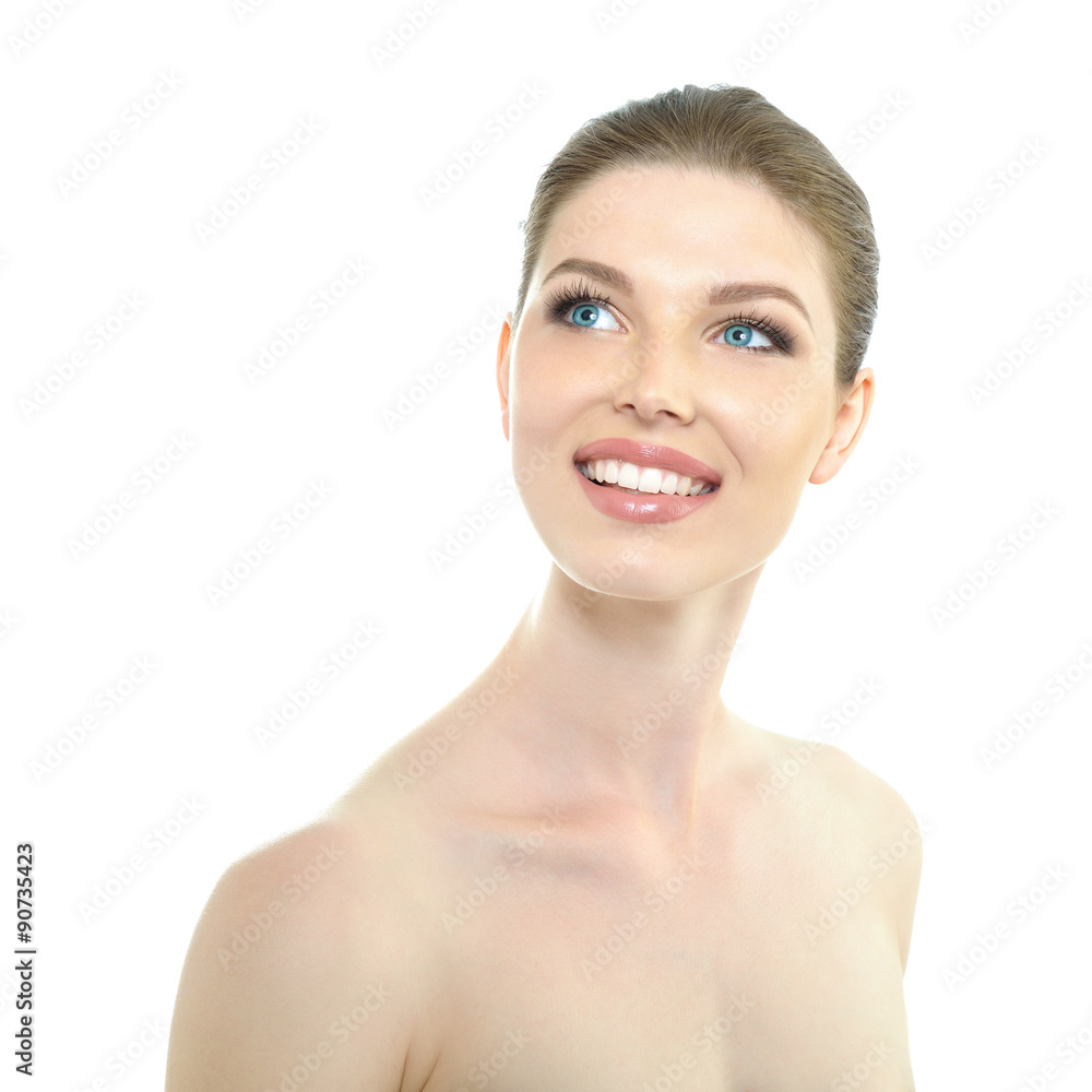 Beauty portrait of young smiling woman with beautiful healthy fa Beauty portrait of young smiling woman with beautiful healthy fa