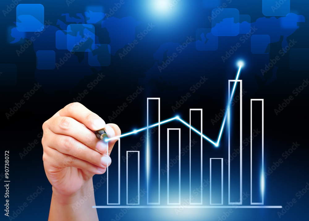 Hand drawing graph on blue technology background Hand drawing graph on blue technology background