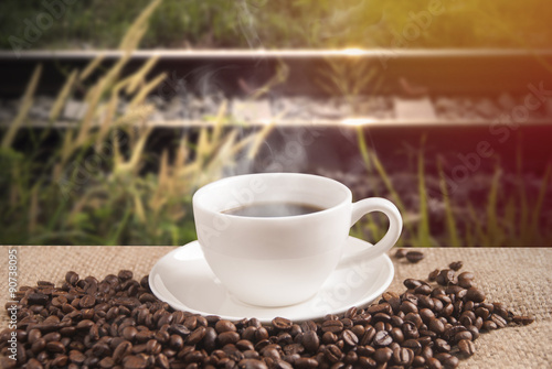Hot Coffee with outdoor background