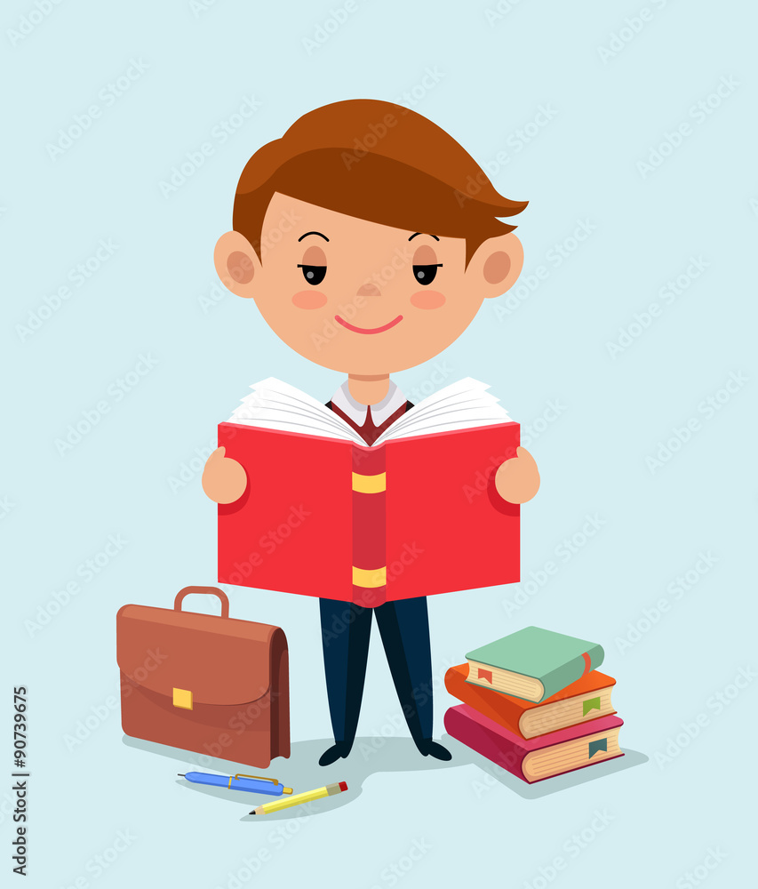 Schoolboy reading a book. Vector flat illustration Schoolboy reading a book. Vector flat illustration