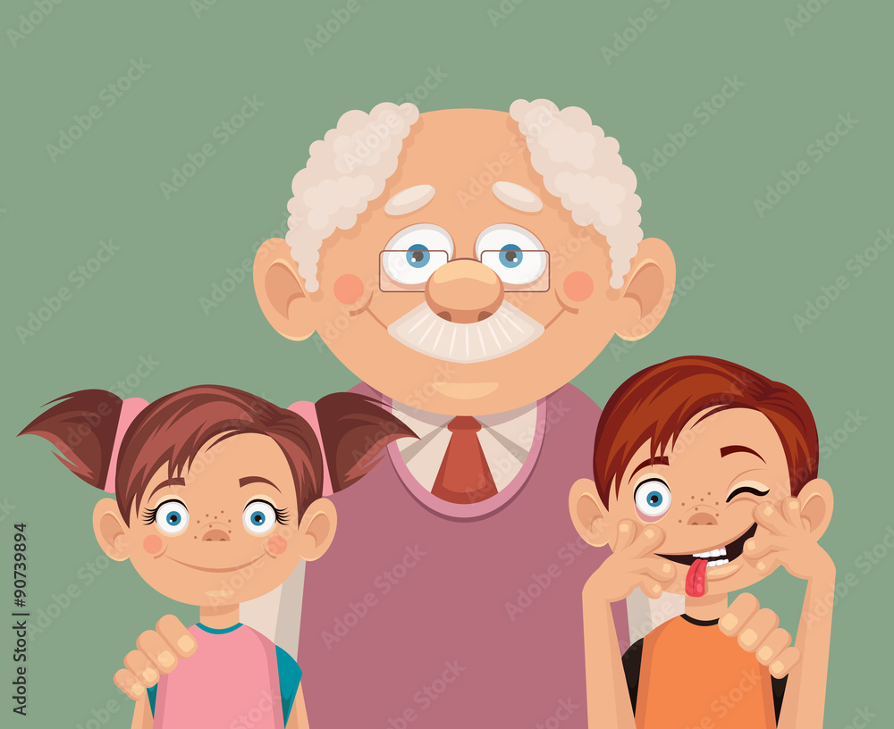 Grandfather and grandchildren. Vector flat illustration Grandfather and grandchildren. Vector flat illustration