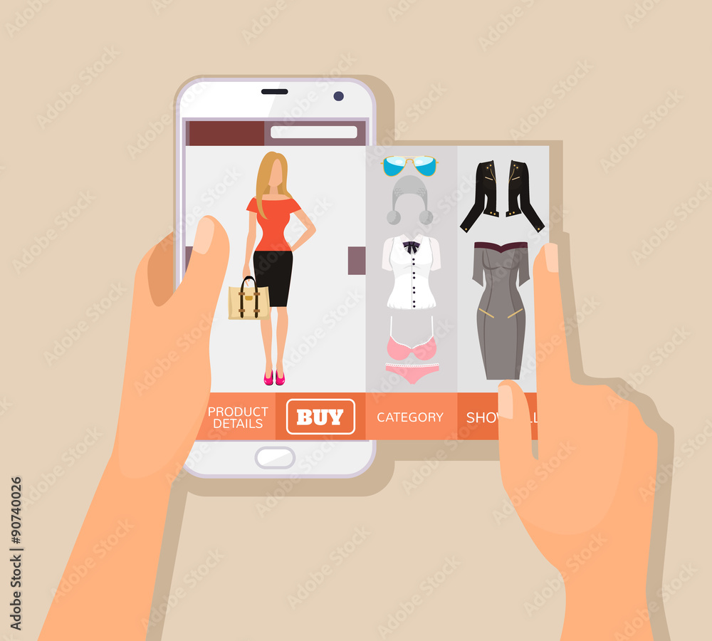 Mobile app for online shopping. Vector flat illustration Mobile app for online shopping. Vector flat illustration