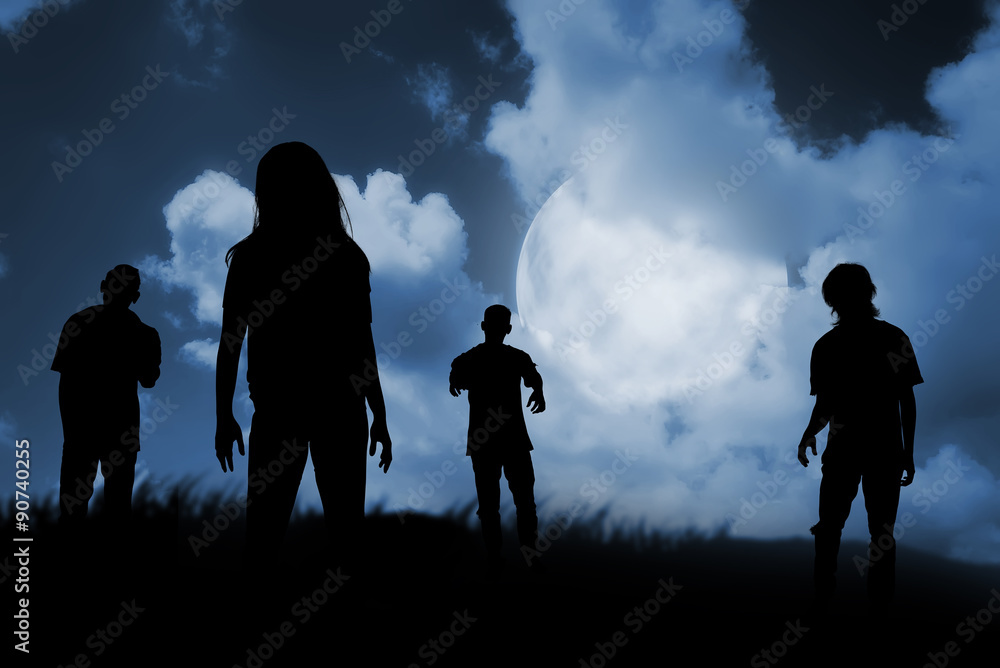 Fototapeta premium Group of zombie walking at night