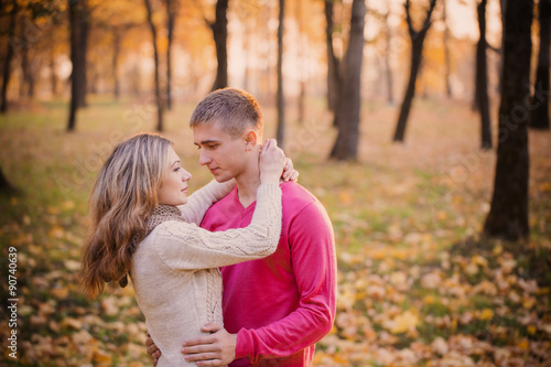 romantic couple in the autumn park