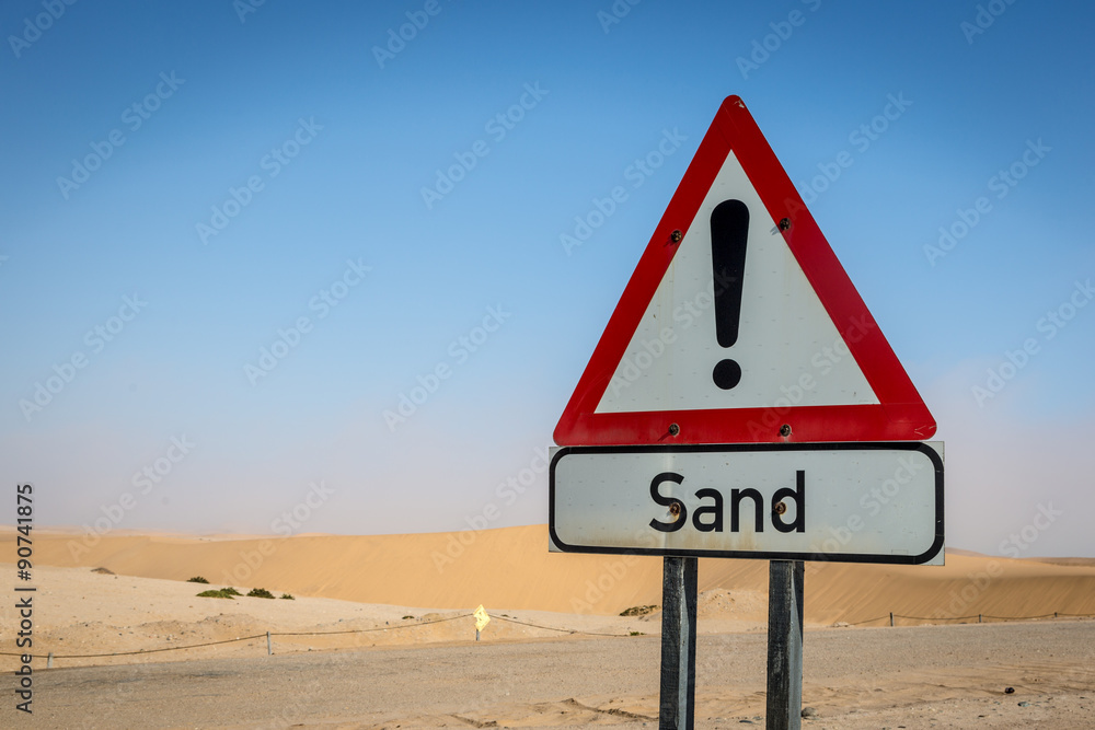 Fototapeta premium Sand Signal Board in the Desert, Namibia, Africa