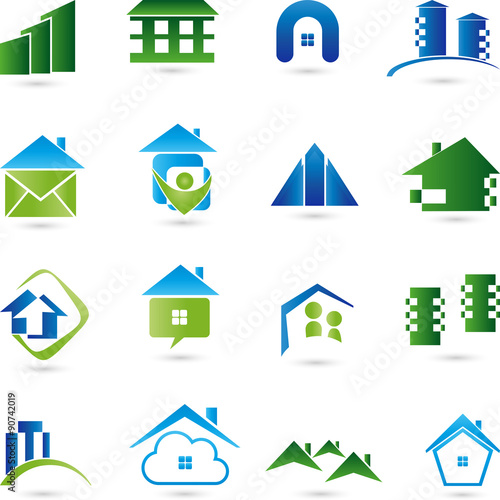 Immobilien Logos, Häuser, Bau