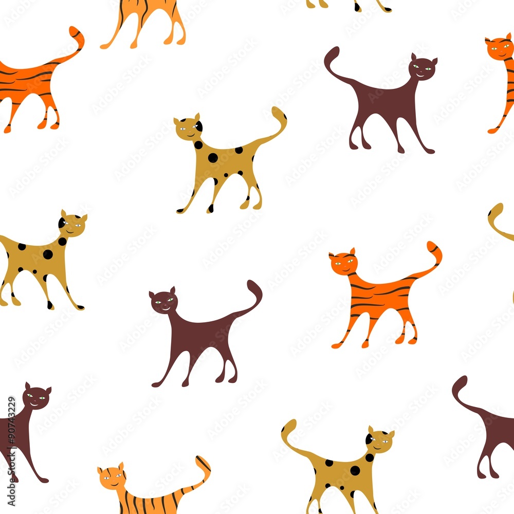 Obraz premium the seamless pattern with comic and funny cats.