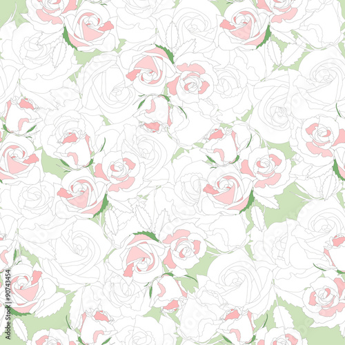  The illustration shows the seamless floral pattern with white and pink roses