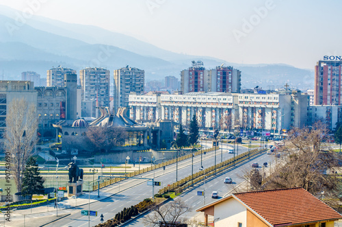 aerial view of macedonian capital skopje taken from the kale fortress.