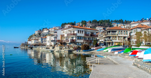 Canvas Print view of a typical houses situated at the edge of ohrid unesco heritage city in fyrom macedonia