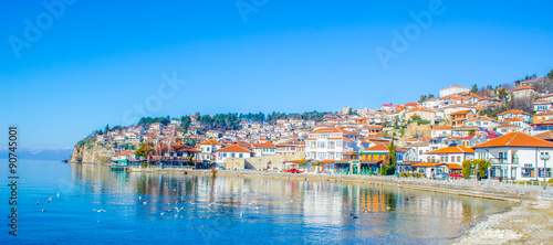 view of the historical part of ohrid town in macedonia - fyrom -which belongs to the unesco world heritage list because of old town center, distinct architecture and samuel fortress.