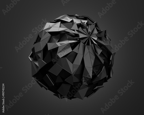 Fototapeta Naklejka Na Ścianę i Meble -  Low Poly Black Sphere with Chaotic Structure.