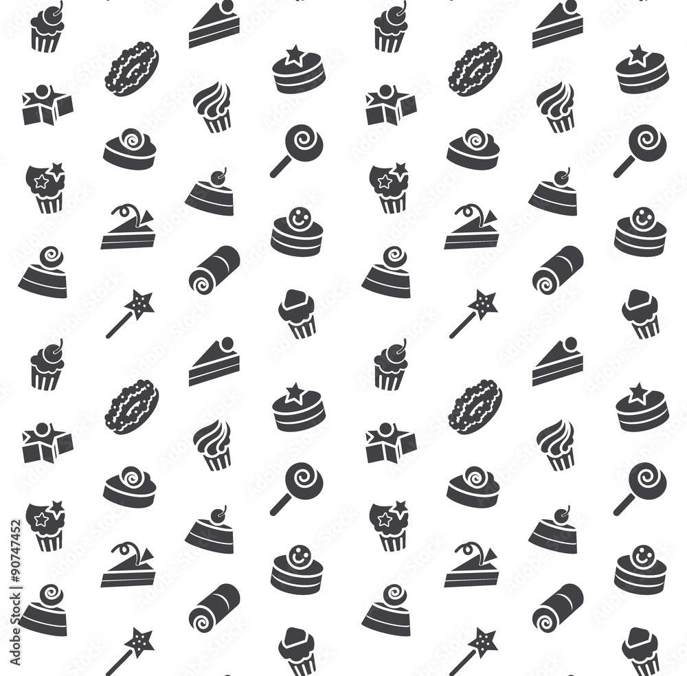 Seamless pattern of bakery and cake icons. Candy, sweet set