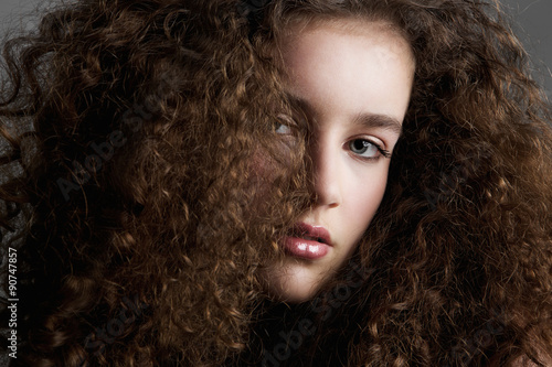 Curly hair beauty fashion model