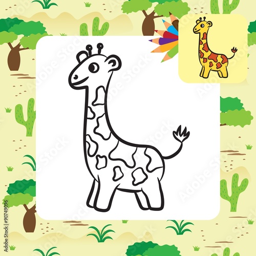 Cartoon giraffe. Coloring page. Vector illustration  