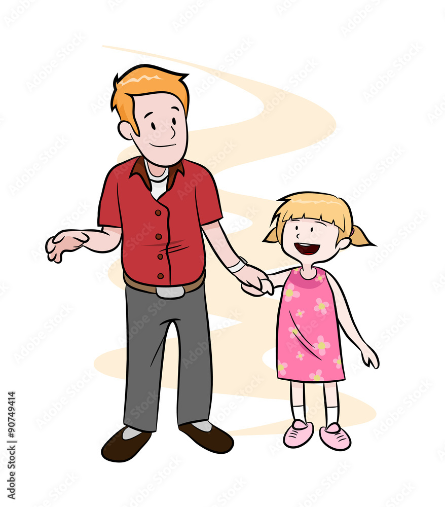 Fatherhood, a hand drawn vector illustration of a father and a daughter holding hands over a simple background (editable). Fatherhood, a hand drawn vector illustration of a father and a daughter holding hands over a simple background (editable).