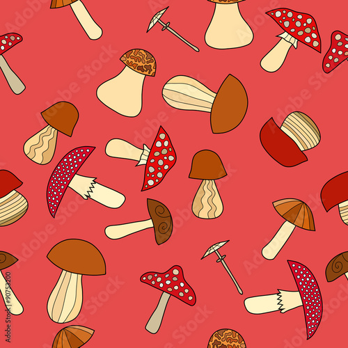 abstract vector doodle mushroom seamless pattern