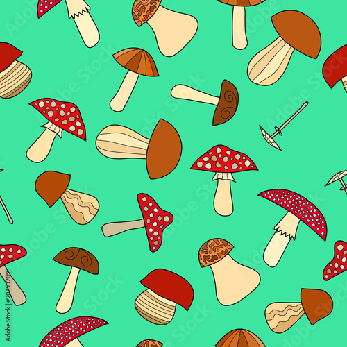 abstract vector doodle mushroom seamless pattern