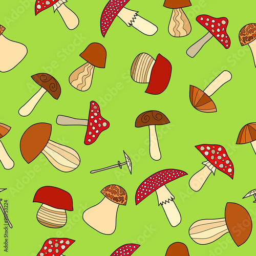 abstract vector doodle mushroom seamless pattern