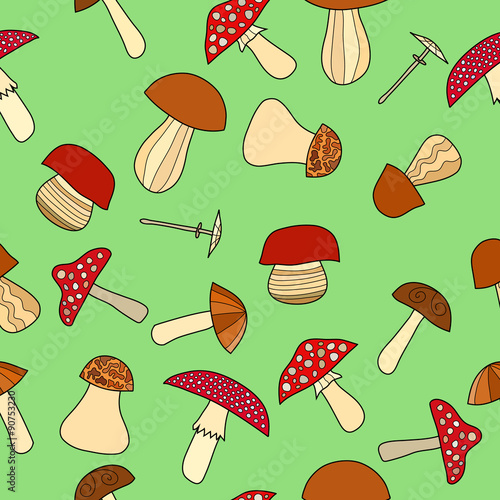 abstract vector doodle mushroom seamless pattern