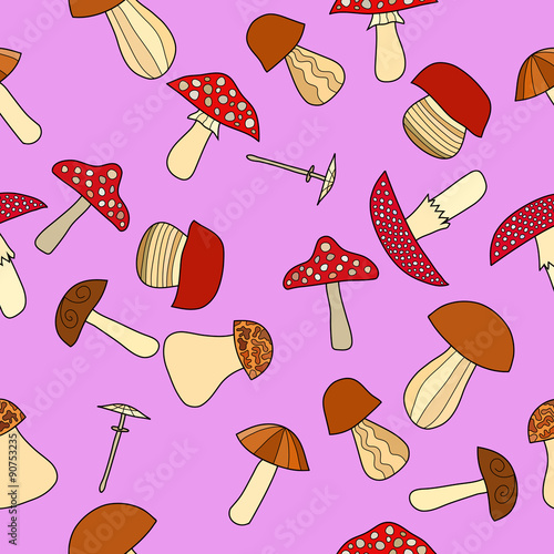 abstract vector doodle mushroom seamless pattern