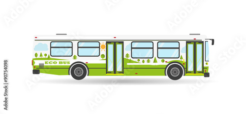 Vector modern transportation flat city transit eco bus public transport isolated travel biofuel green vehicle icon